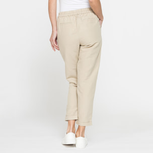 PANTALONI CROPPED IN MISTO LINO