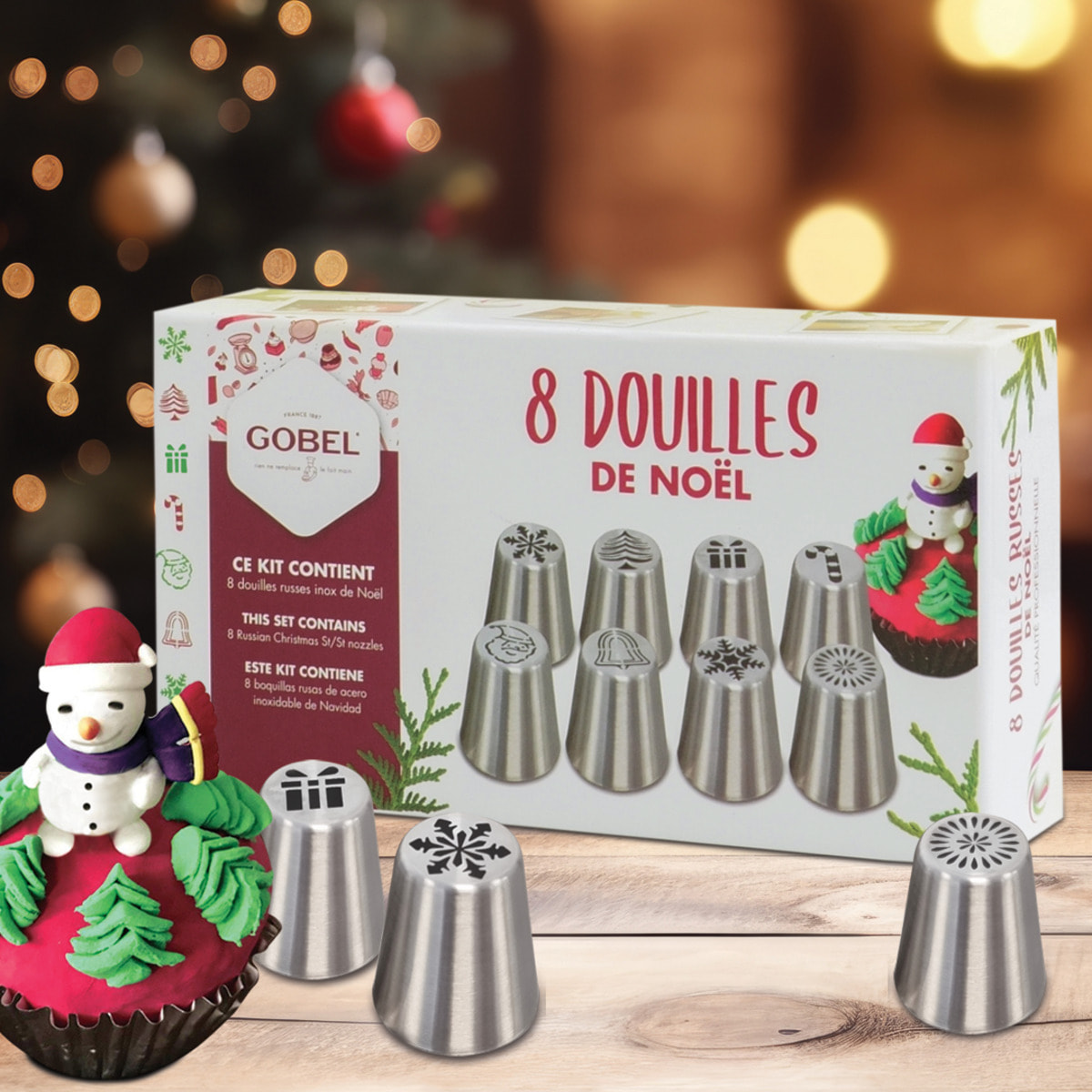 GOBEL - Coffret de 8 Douilles à Pâtisserie Professionnelles spéciales Noël - Réutilisable à l'infinie - En acier inoxydable - Douilles pâtissières haute qualité