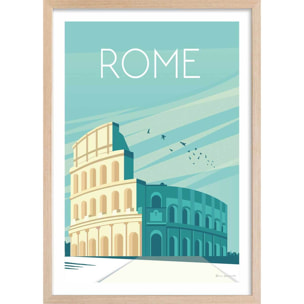 Affiche ville voyage Rome et son colisée Affiche + cadre en bois - Chêne