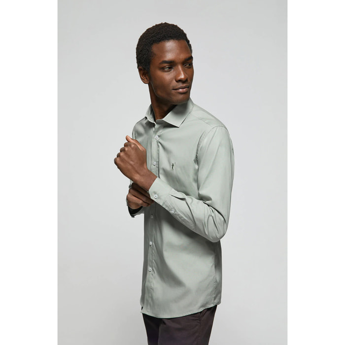 Camicia Slim in popeline verde giada con logo Rigby Go