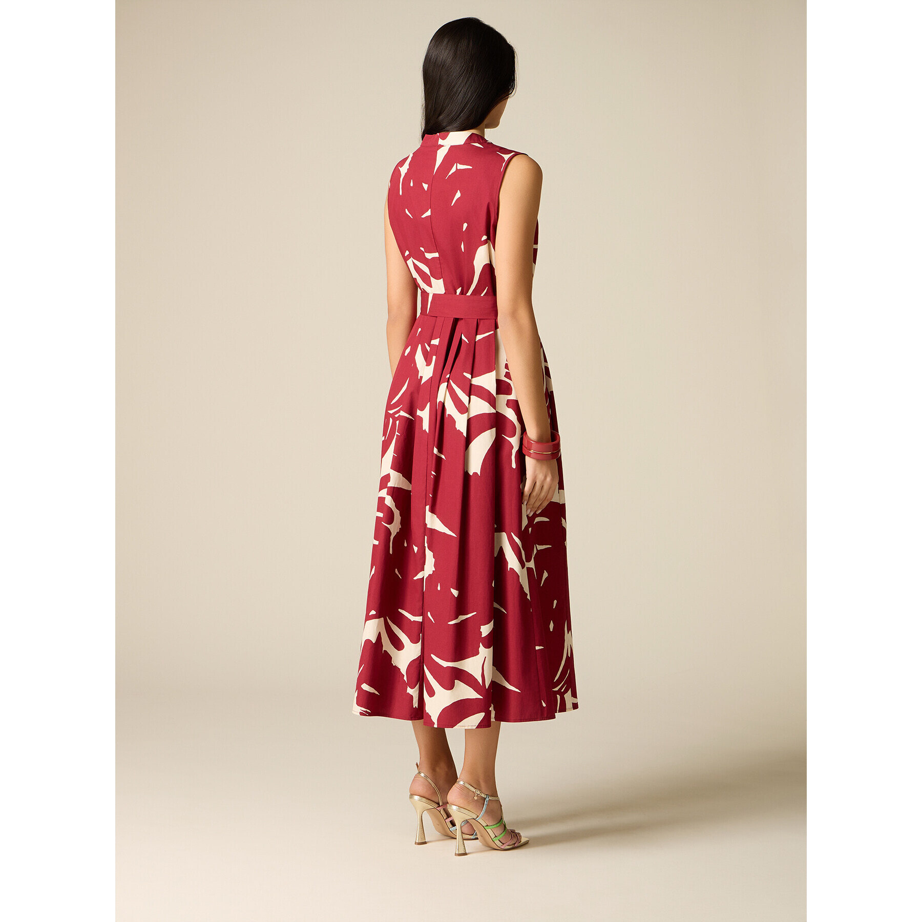 Oltre - Vestido flare en popelina estampada - Burgundy