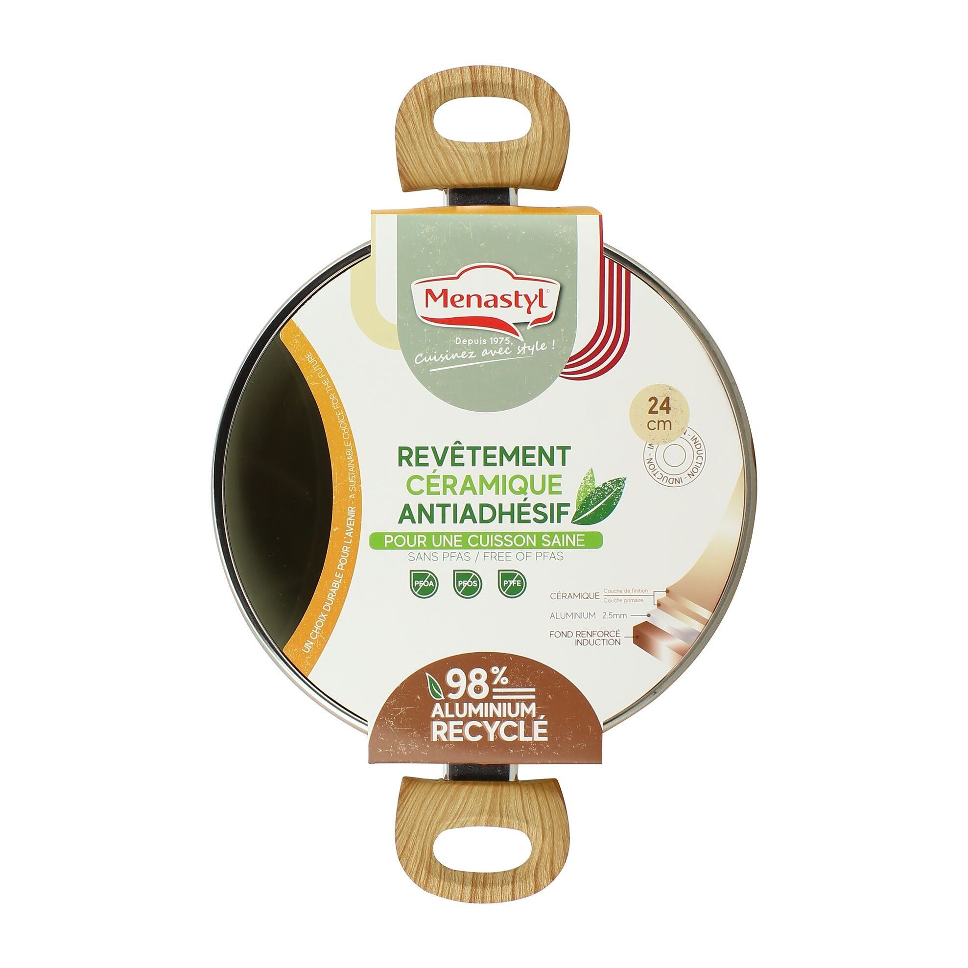Faitout 24cm avec revêtement céramique crème - tous feux COLORAMA