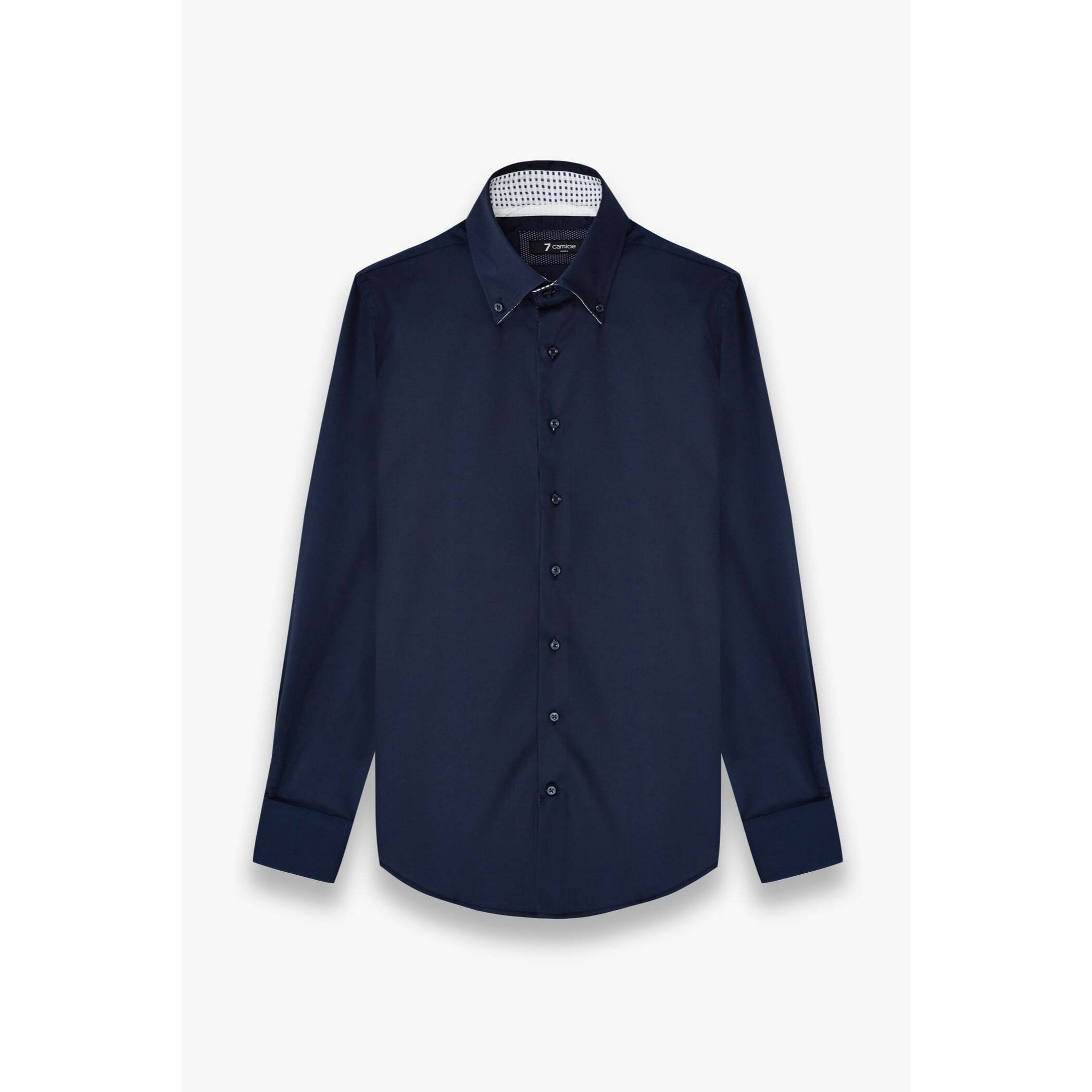 Camicia Uomo 2 Bottoni Button Down Slim Satin Unito Blu
