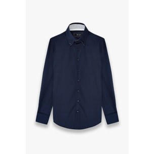 Camicia Uomo 2 Bottoni Button Down Slim Satin Unito Blu