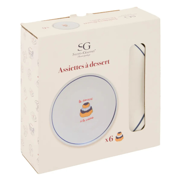 Lot de 6 assiettes dessert Fra ronde D.19cm bleu