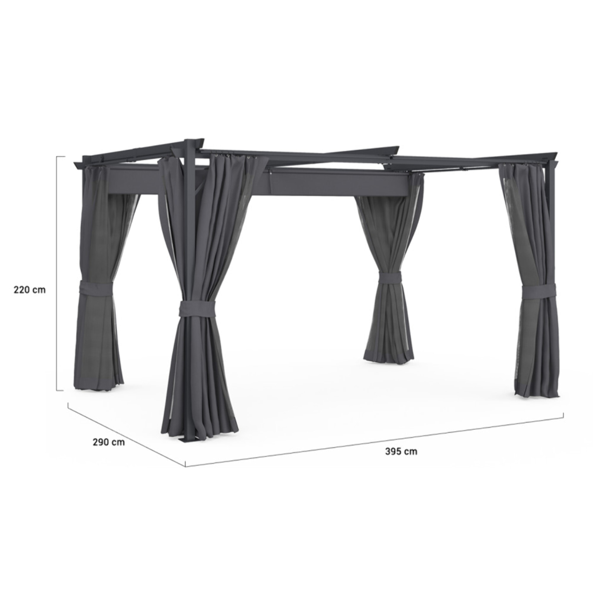 Pergola Marina 3x4m toit rétractable + 4 rideaux moustiquaires