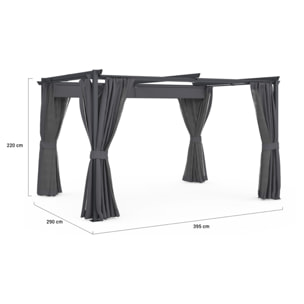 Pergola Marina 3x4m toit rétractable + 4 rideaux moustiquaires
