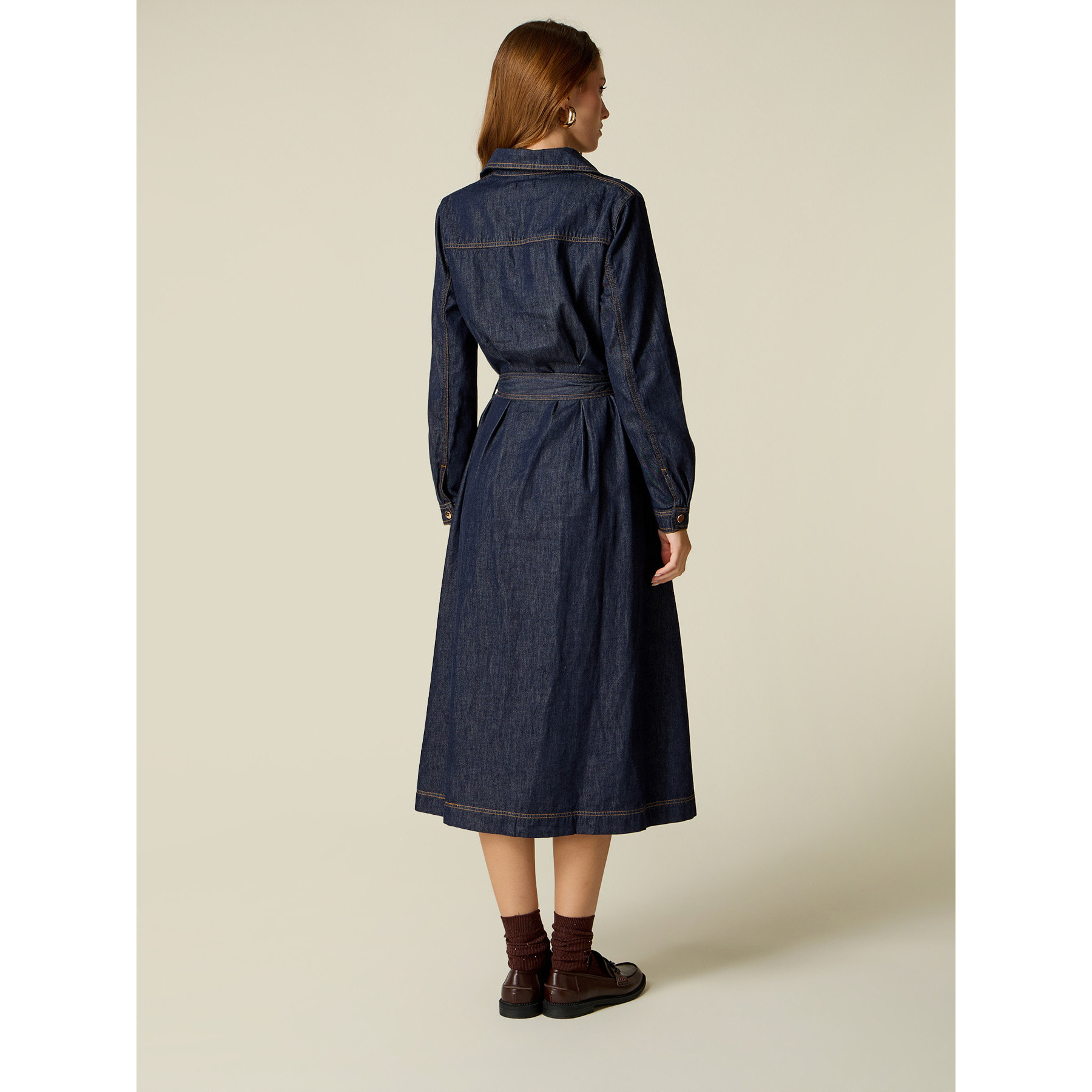 Oltre - Vestito chemisier in denim con cintura - Blu
