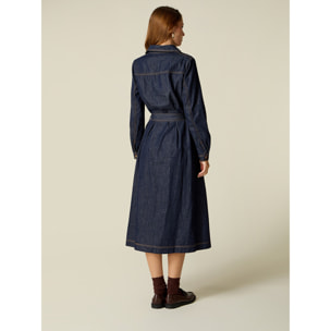 Oltre - Vestito chemisier in denim con cintura - Blu