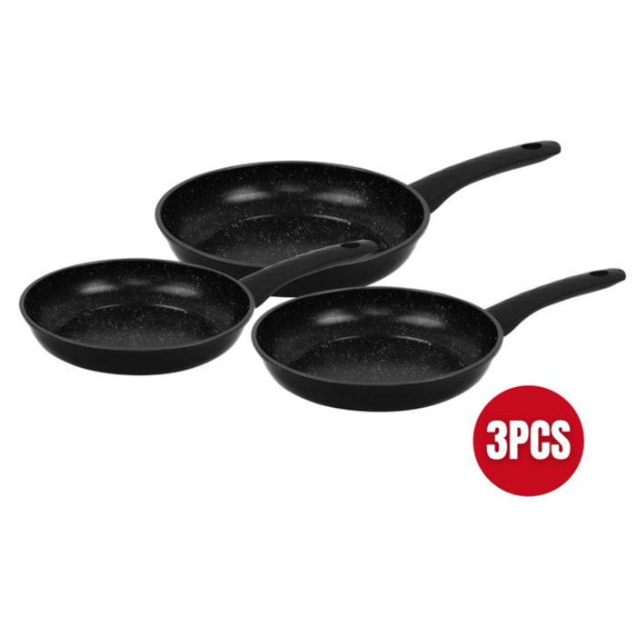 Ensemble de poêles à frire forgées revêtement en marbre Noir  3 pièces Herzberg HG04746-BLK