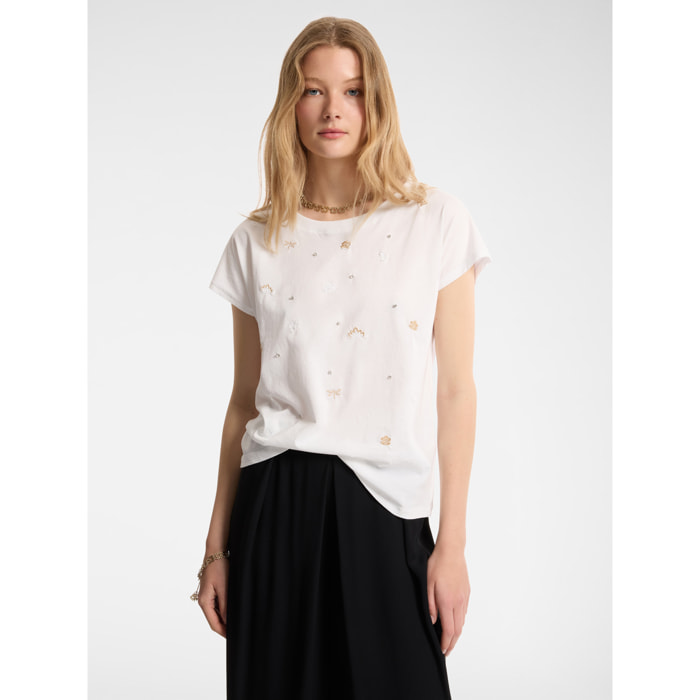 Elena Mirò - T-shirt in cotone con applicazioni - Bianco