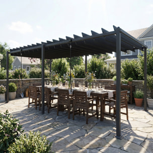 Pérgola de Jardín 3x5,7 m, Cenador de Jardín con Techo de Lamas Ajustable a 90°, Manivela, Estructura de Aluminio, Protección UPF50+, Pabellón para Exterior, Patio, Terraza, Gris Oscuro