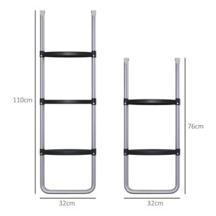 Escalera para Trampolín de Acero Escalera para Cama Elástica de 3 o 2 Escalones con Escalones Anchos y 2 Ganchos Carga 120 kg 110x32 cm Plata