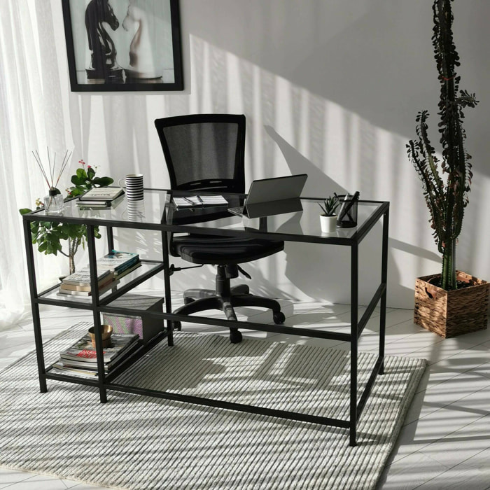 Scrivania Ameglia, Scrittoio multiuso, Tavolo per ufficio porta PC, Piano di lavoro, 130x60h75 cm, Nero