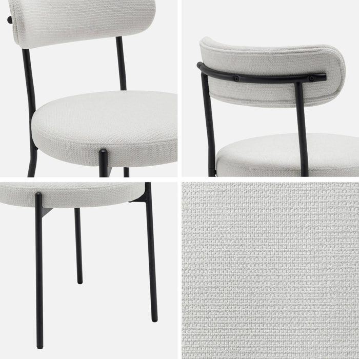Lot de deux chaises métal et tissu chenille blanc L 47 x P 49 x H 76.5cm - Livia
