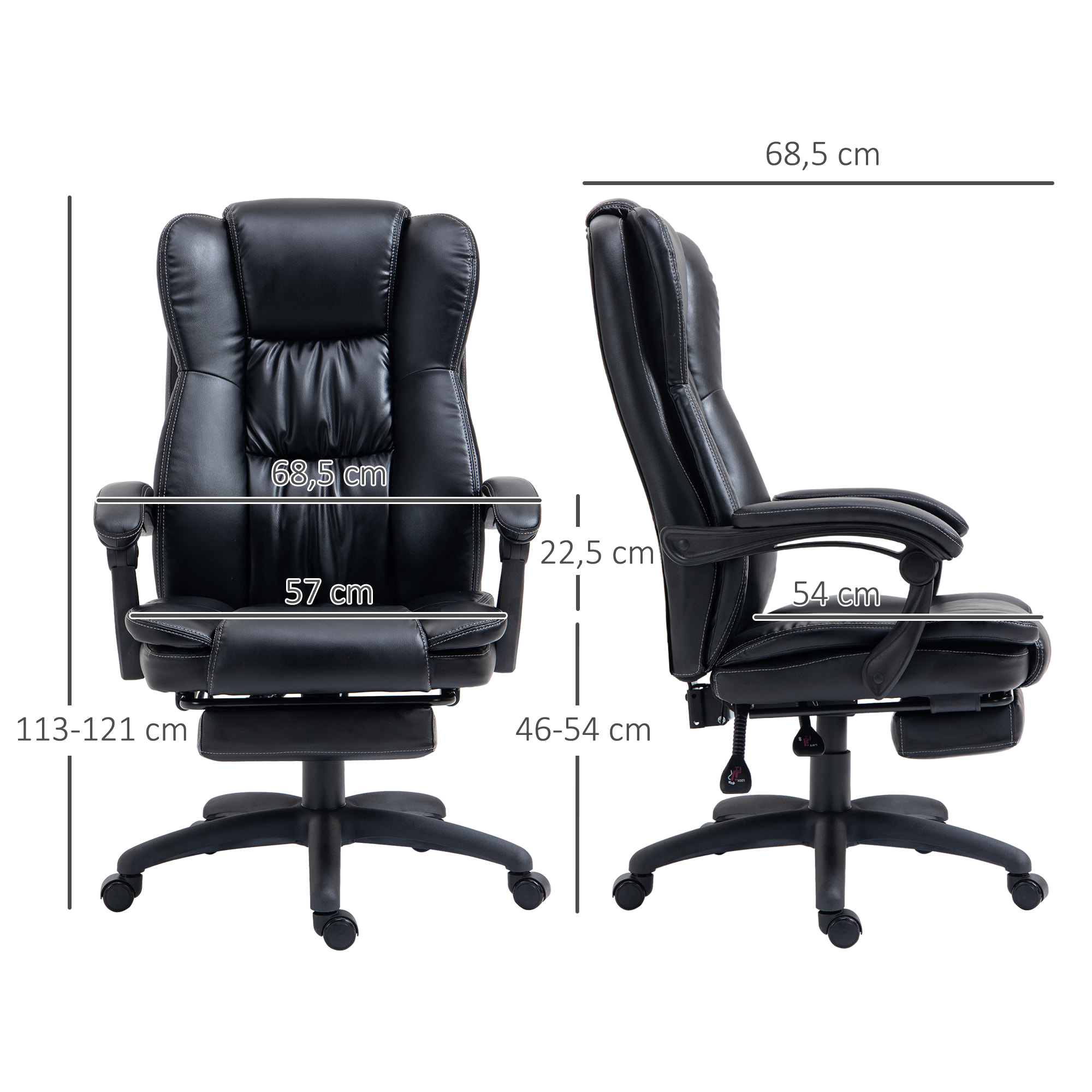 Fauteuil bureau massant inclinable réglable repose-pieds rétractable grand confort synthétique noir