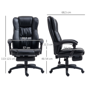 Fauteuil bureau massant inclinable réglable repose-pieds rétractable grand confort synthétique noir