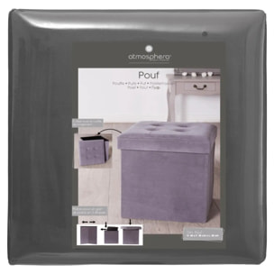 Pouf pliant "Lysandre" velours gris souris