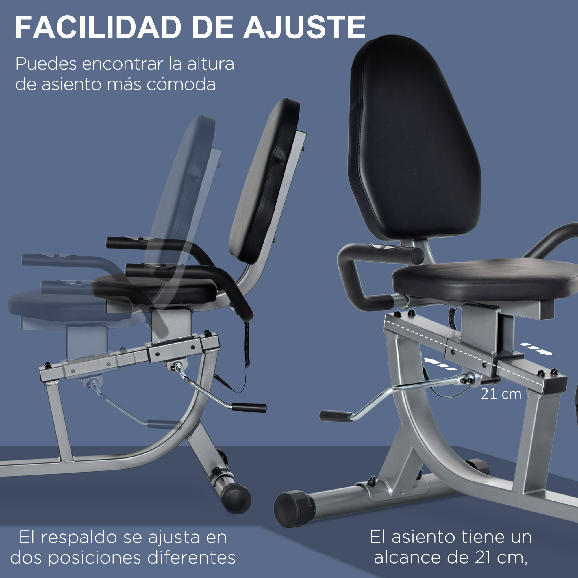 Bicicleta Estática con Respaldo Bicicleta de Ejercicio de Fitness con 8 Niveles de Resistencia Magnética Longitud Ajustable Pantalla LCD para Casa Oficina Gimnasia Gris