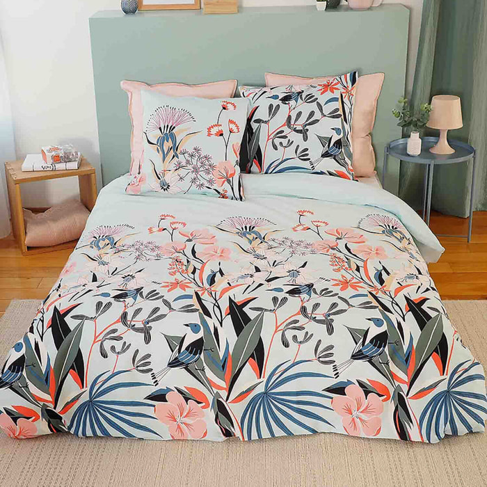 Parure housse de couette imprimé 100% satin de coton - paya - rose