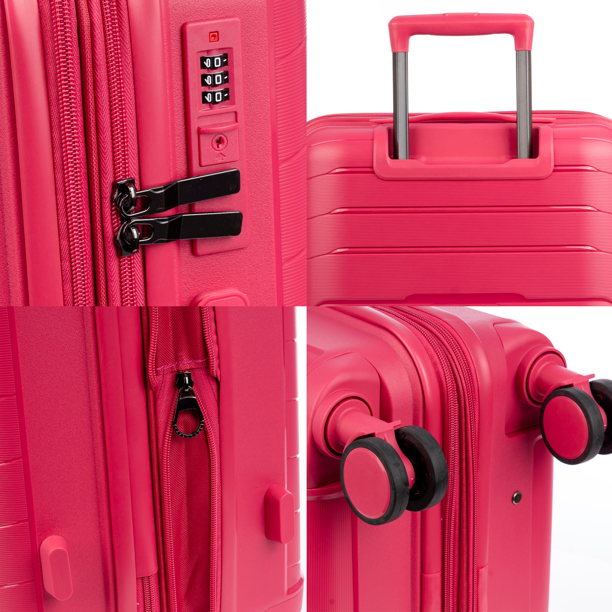 Set di 3 valigie Trolley espandibili, in materiale leggero PP resistente agli urti. Serratura TSA a combinazione, 4 ruote doppie girevoli a 360°.