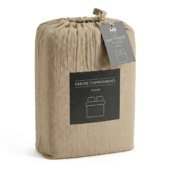 PARURE COPRIPIUMINO WATER WASHED, 100% Microfibra, No Stiro - SABBIA