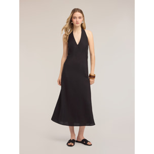 Motivi - Vestido largo en A de mezcla de lino - Negro