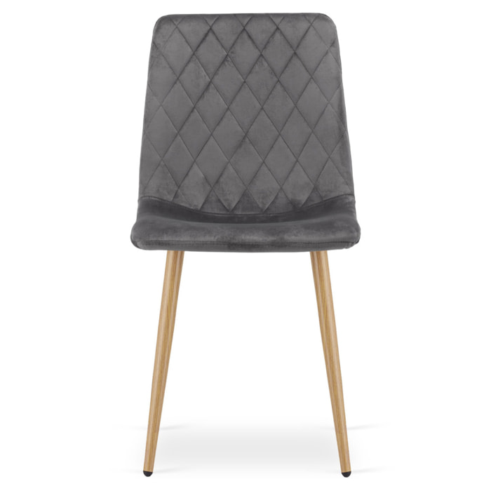 Sedia Turin in velluto grigio scuro con gambe effetto legno