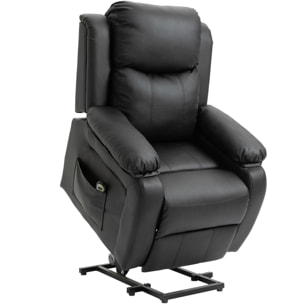 Fauteuil de relaxation électrique fauteuil releveur inclinable repose-pied ajustable revêtement synthétique noir
