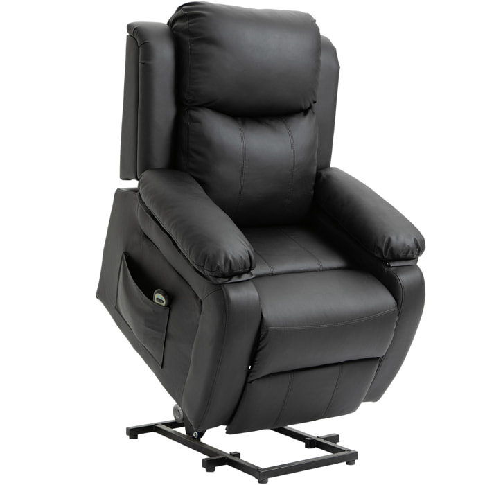 Fauteuil de relaxation électrique fauteuil releveur inclinable repose-pied ajustable revêtement synthétique noir