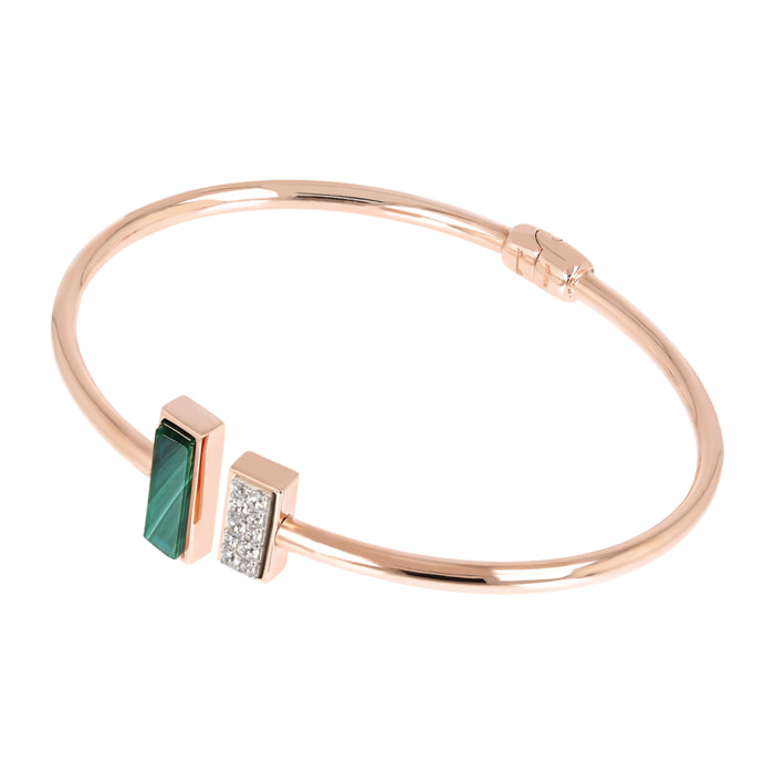 Bracciale Rigido Contrarié con Pavé in Cubic Zirconia e Malachite Verde