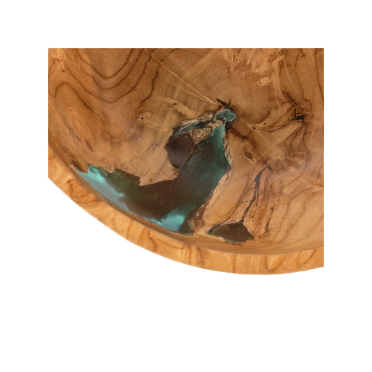Saladier rond 28 cm en bois massif de teck et résine bleu - MERLIN