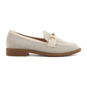 Mocassino bicolore con morsetto oro - BEIGE