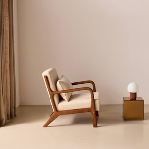 Fauteuil scandinave bois d'hévéa teinté noyer et tissu LORENS