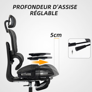 Fauteuil de bureau ergonomique grand confort entièrement réglable tissu maille noir