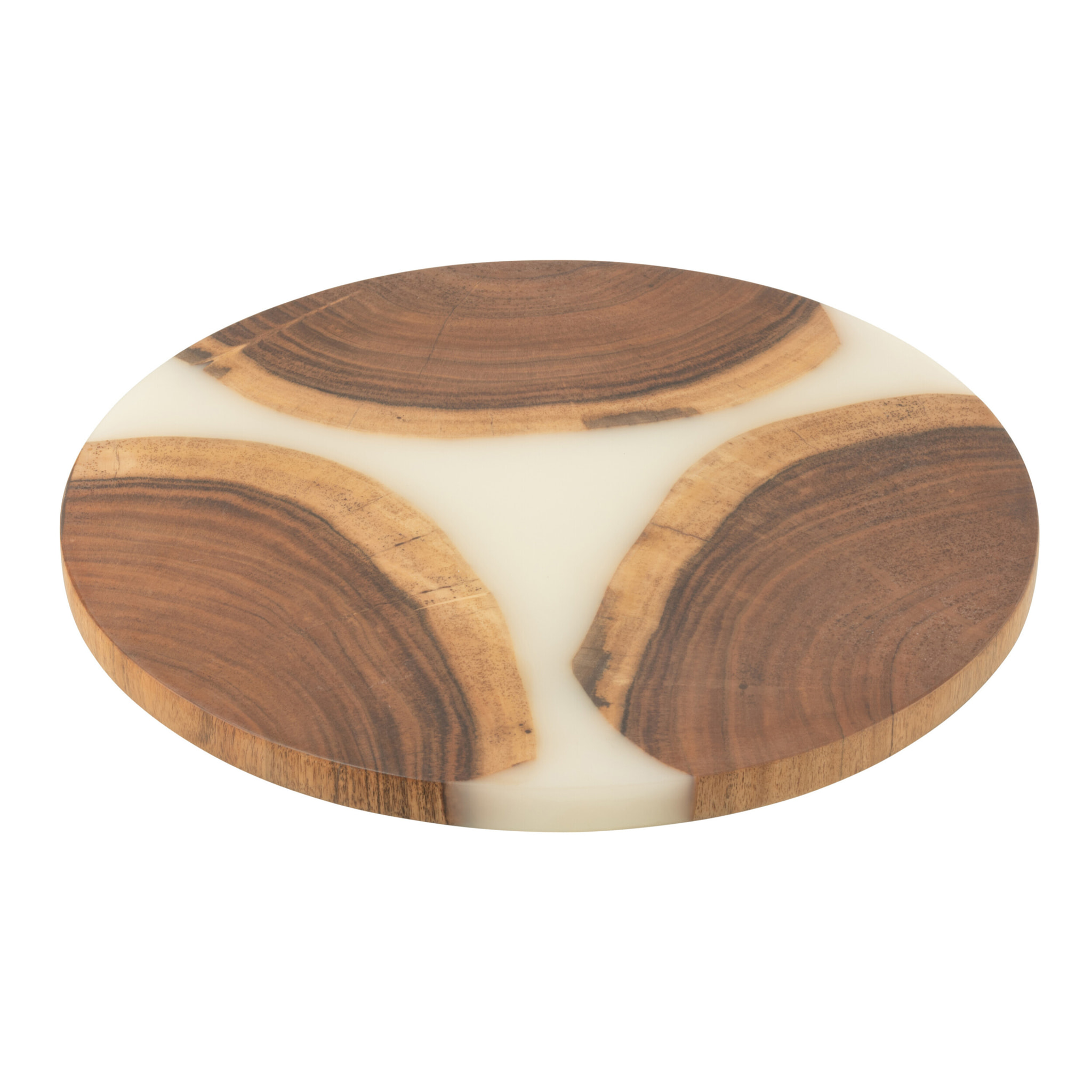 J-Line Planche A Decouper Rond Bois D'acacia/Resine Naturel/Blanc