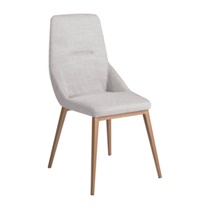 Silla con asiento y respaldo tapizados en tela gris claro patas de acero inoxidable en dorado metal 48x60x90cm