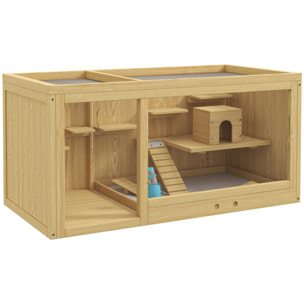 Cage hamster bois plateformes rampe niche bascule biberon eau plateau