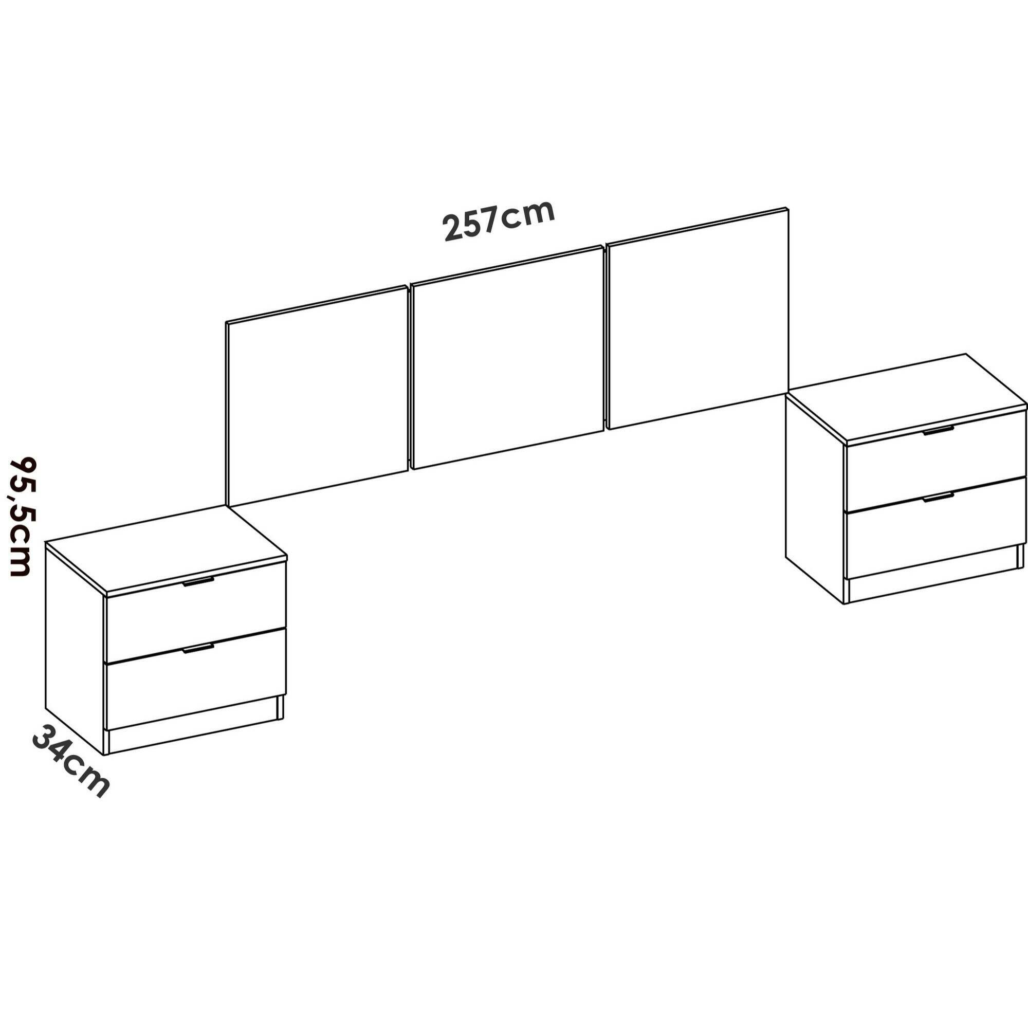 Testiera letto Oliwa, Spalliera, Testata per camera da letto, Poggiatesta, 257x34 h96 cm, Bianco