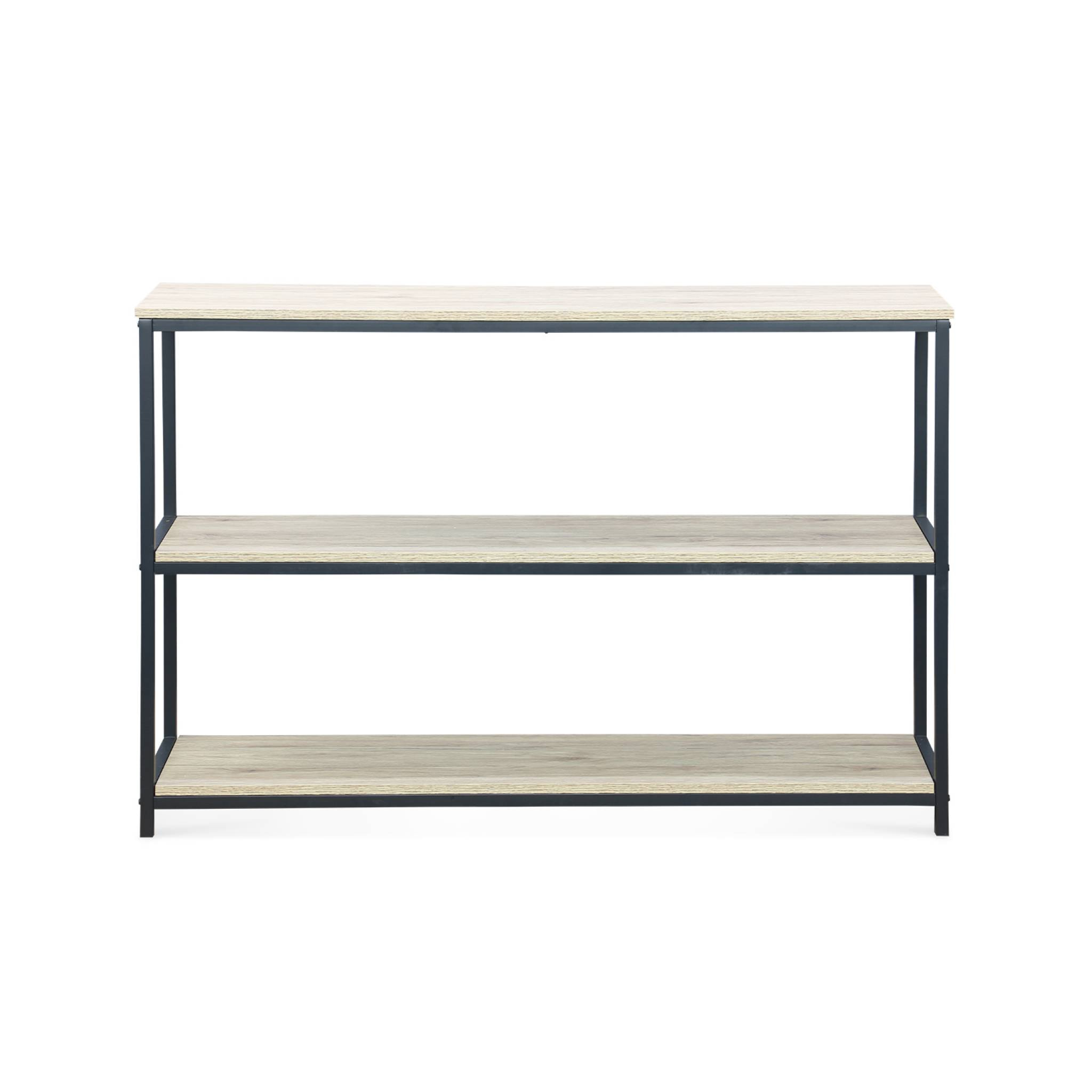 Étagère en métal noir et décor bois - Loft - bibliothèque 3 niveaux. 120x30x80cm