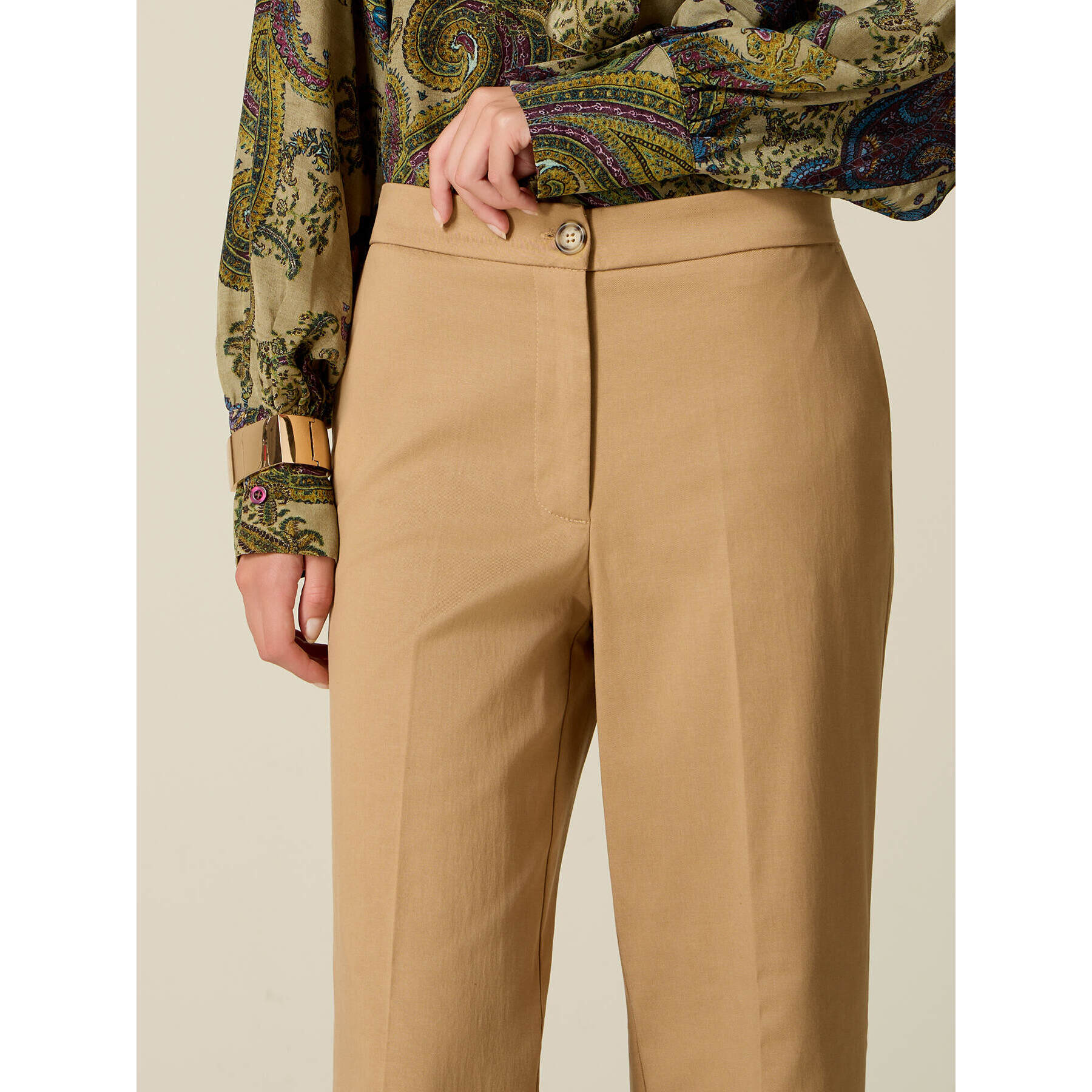 Oltre - Pantalones cropped de mezcla de lyocell - Beige