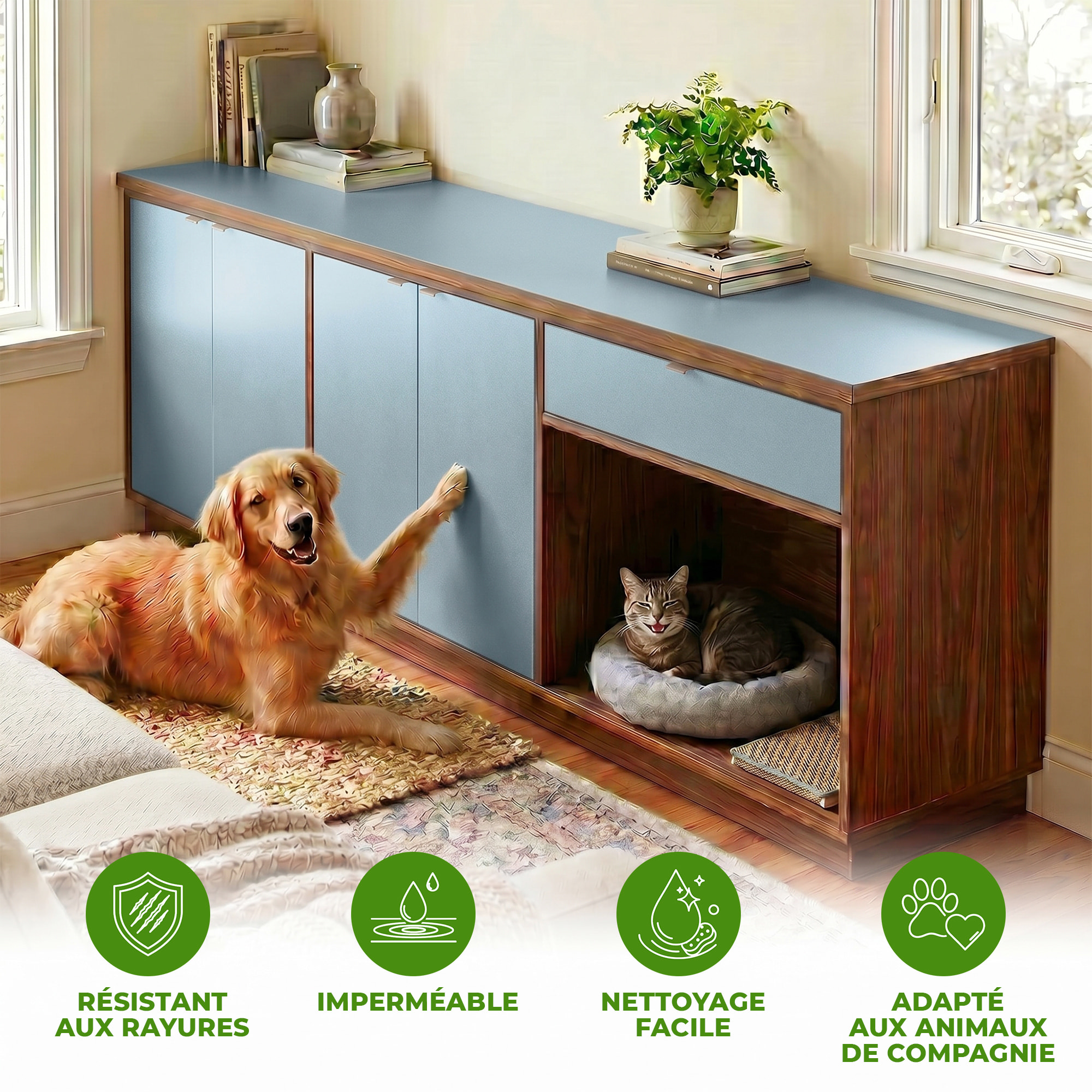 Rouleau adhésif décoratif Vinyle au Mètre - Bleu poudre - Sticker Lavable Imperméable Mur Cuisine Meubles