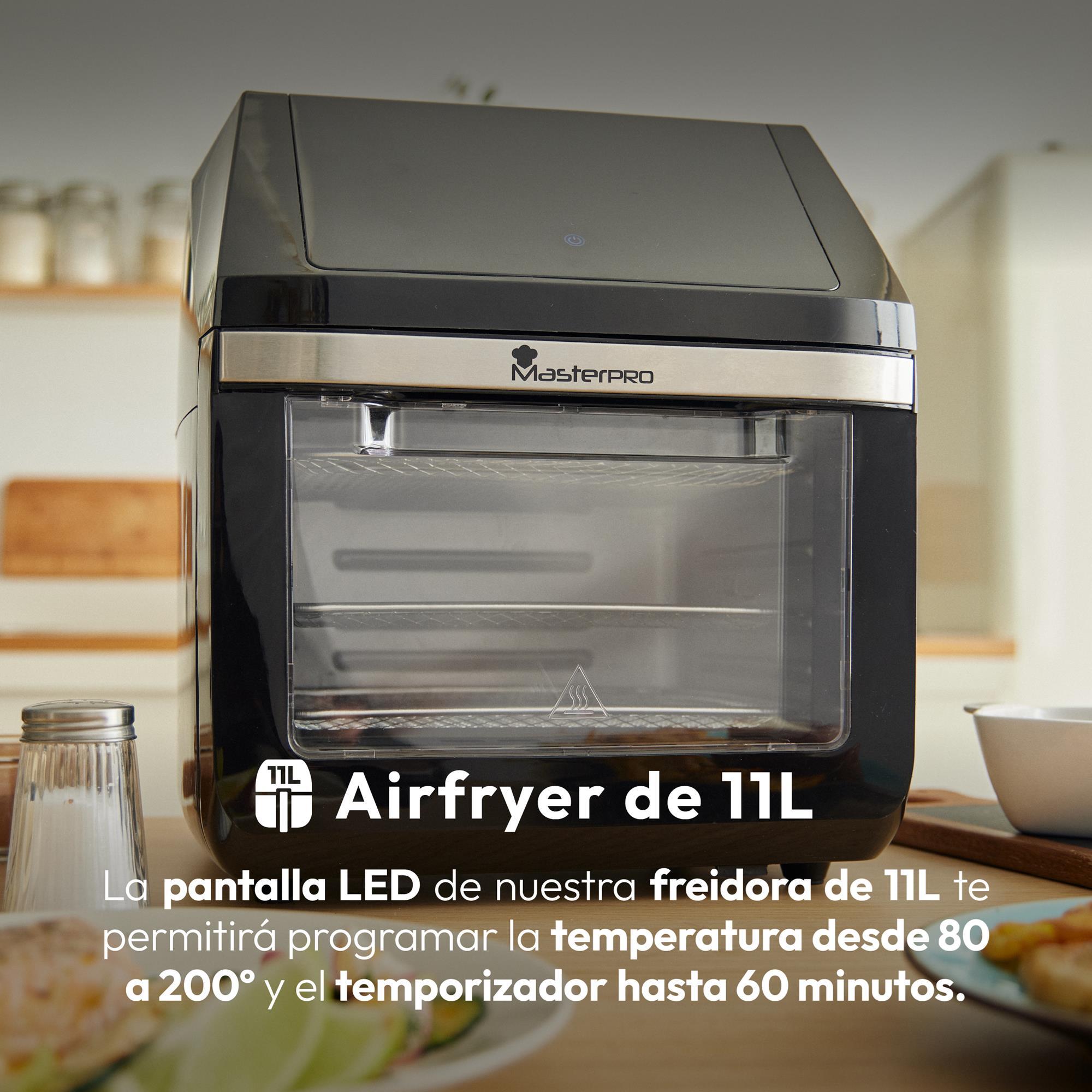 Freidora de aire sin aceite y horno rocket de 11 l y 1800w pantalla led táctil temperatura regulable 80-200ºc masterpro
