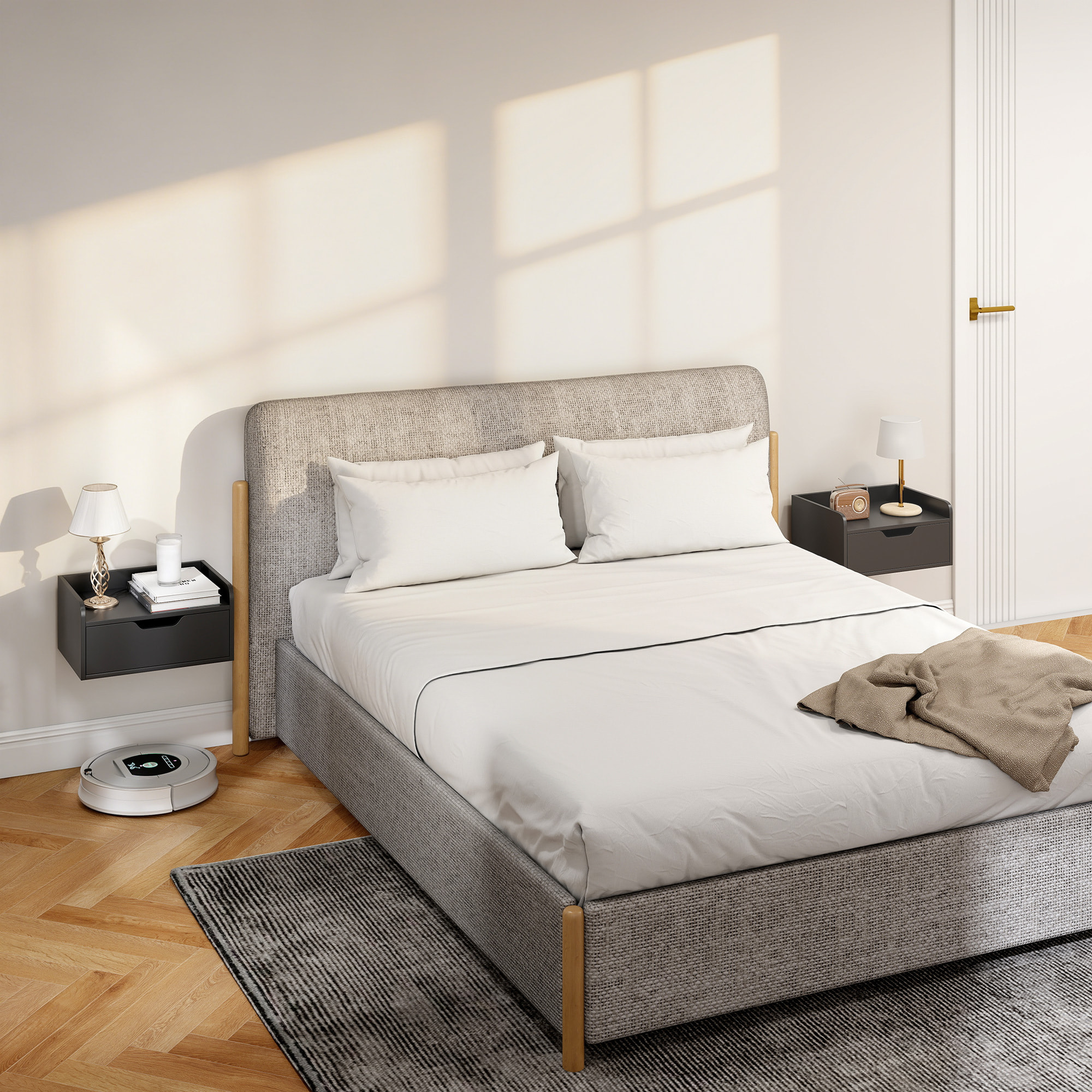 Set de 2 Mesillas de Noche de Pared Mesitas de Noche Flotantes con 1 Cajón para Dormitorio Habitación Hogar Diseño Sencillo 40x30x19,5 cm Negro