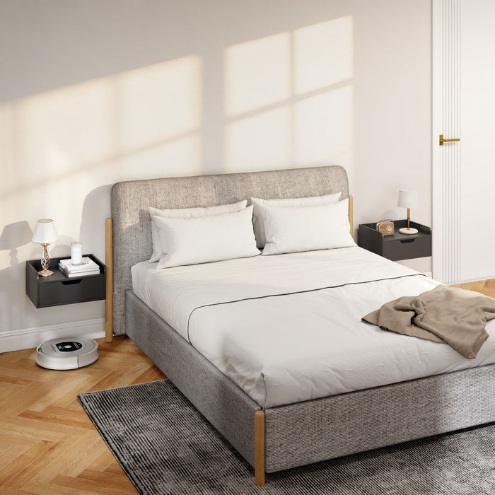 Set de 2 Mesillas de Noche de Pared Mesitas de Noche Flotantes con 1 Cajón para Dormitorio Habitación Hogar Diseño Sencillo 40x30x19,5 cm Negro