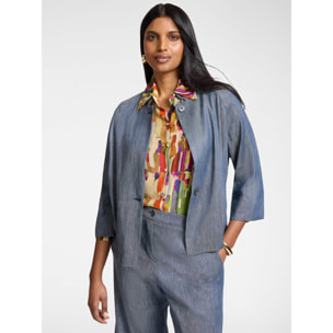 Elena Mirò - Chaqueta boxy de lino efecto denim - Azul