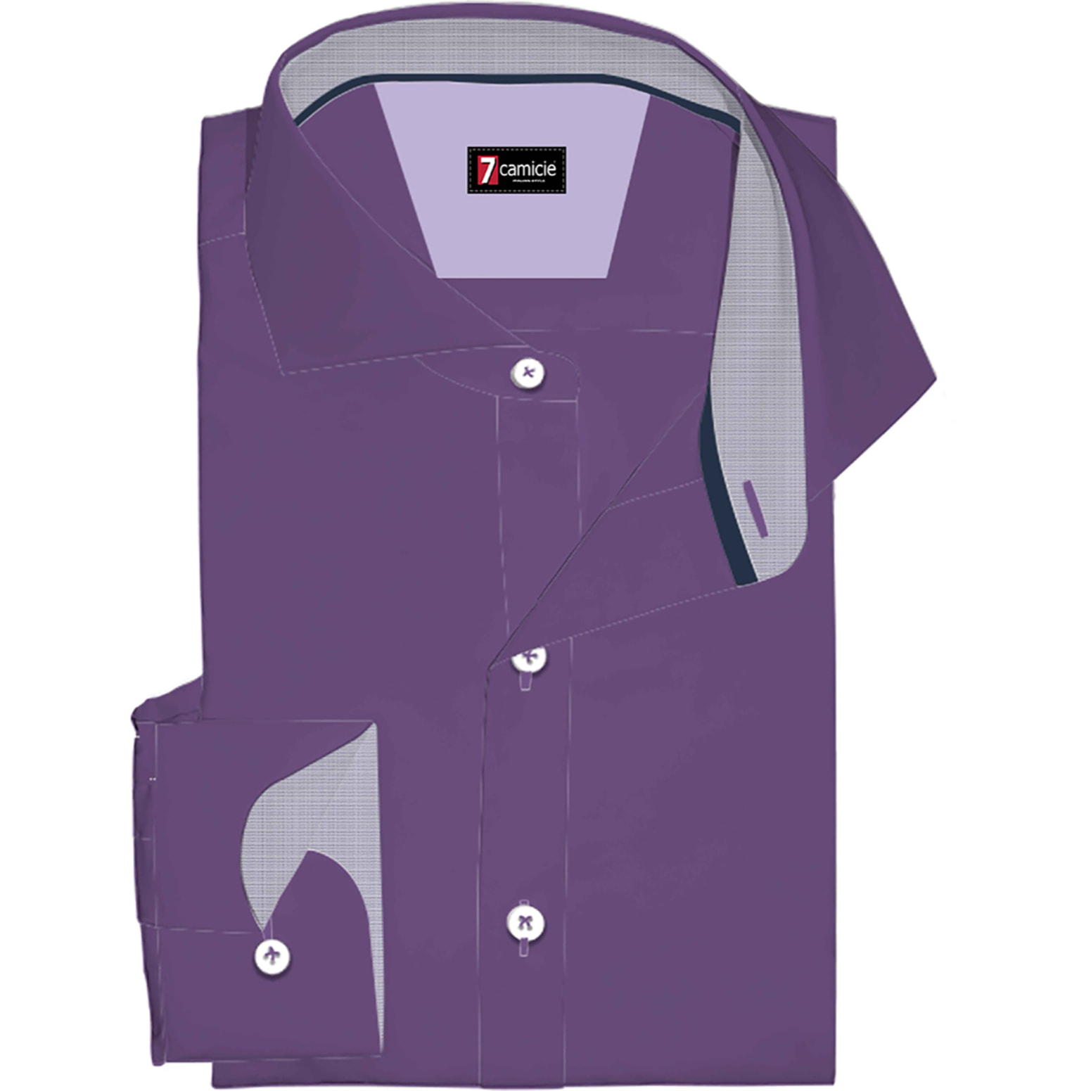 Camicia Uomo 1 Bottone Francese Slim Popeline Stretch Unito Viola