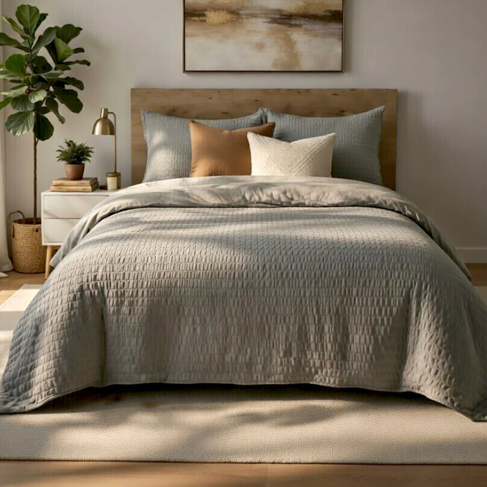 Parure housse de couette avec taie en polycoton - Victoria Uni Gris