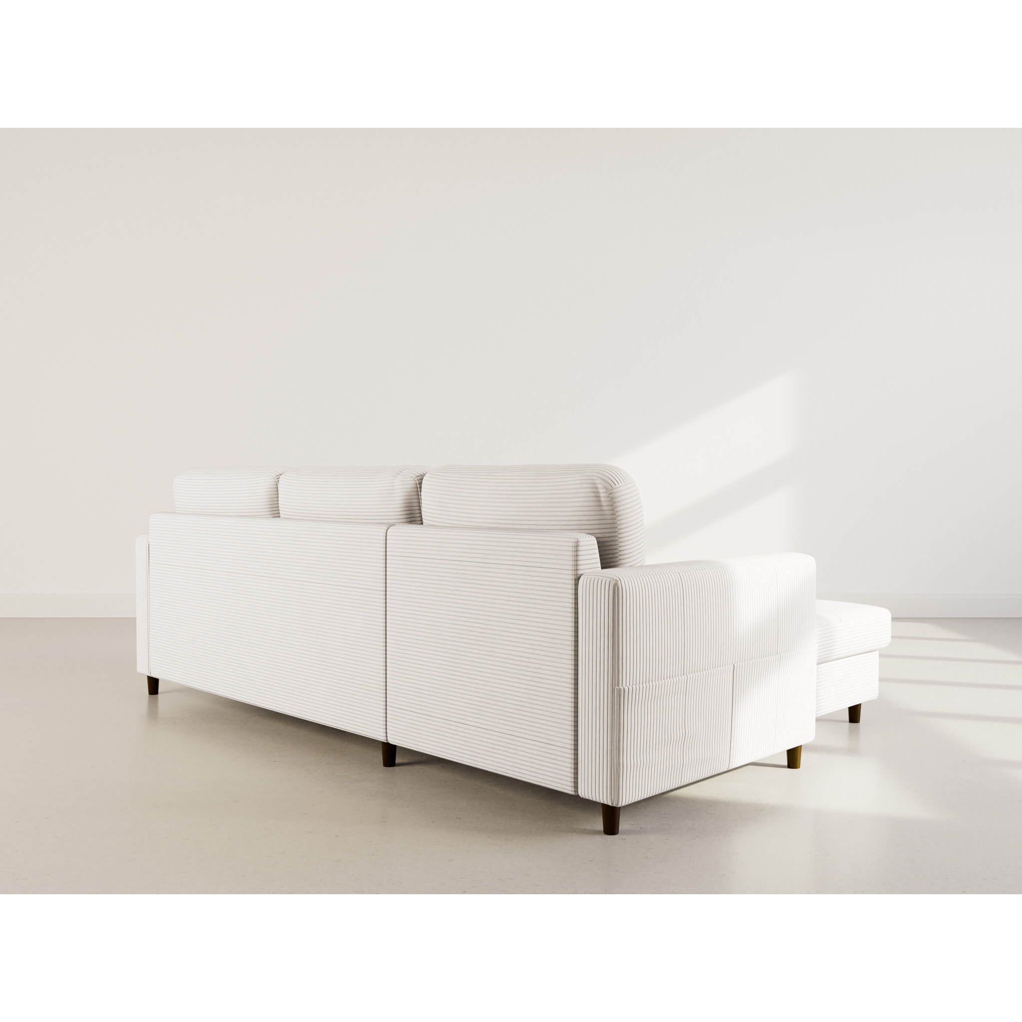 Marceau - Canapé d'angle réversible 4 places convertible avec coffre en velours côtelé - Beige