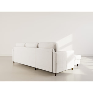 Marceau - Canapé d'angle réversible 4 places convertible avec coffre en velours côtelé - Beige